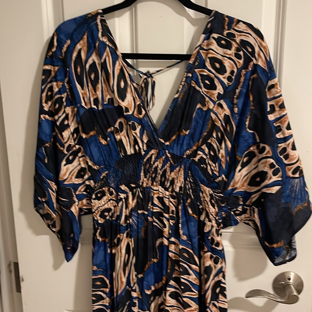 Love Stitch Blue and Beige Patterned Maxi Dress